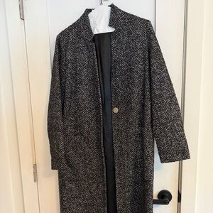 Zara Black and White Houndstooth Peacoat